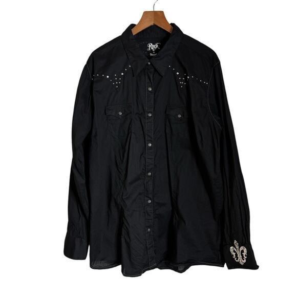 Wrangler Rock‎ 47 Western Snap Closure Long Sleeve Studded Top Women’s XXL Black - Picture 11 of 11